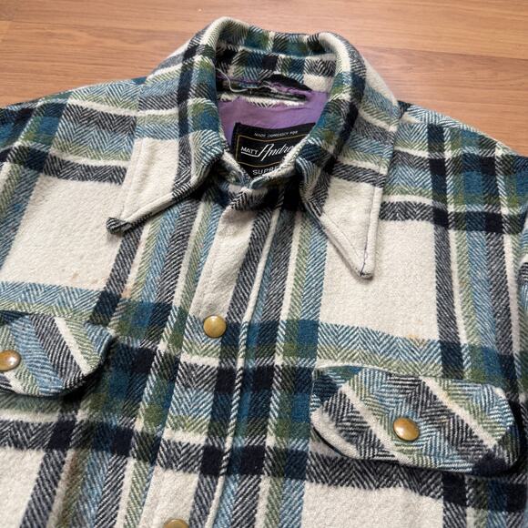 Men's Vintage 70's Matt Andrews Heavyweight Snap Wool Flannel Jacket Sz Medium - Picture 4 of 11